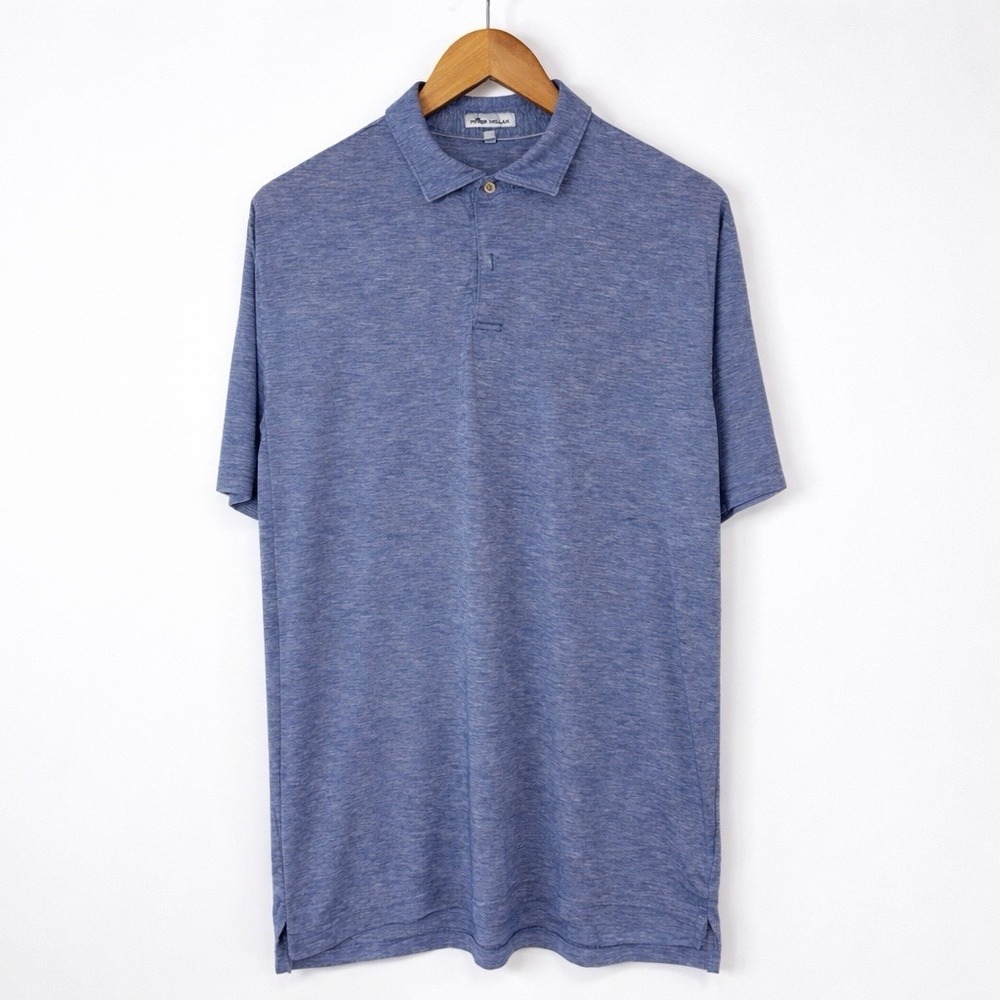 Peter Millar Polo Shirt Blue Performance Stretch Golf Casual Men Size L